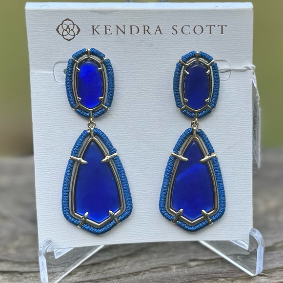 Kendra Scott Threaded Camry Statement Earrings Gold Cobalt Illusion